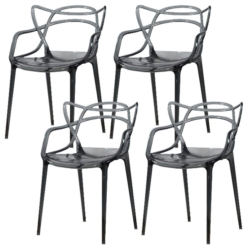 Scandinavian Arm Dining Chairs Plastic Low Back Dining Side Chair Clear-Grey 4 Piece Set Clearhalo 'Dining Chairs' 'Dining Tables & Seating' 'dining_chair' 'furn' 'furn_dining_chair' 'Furniture' 'Kitchen & Dining Furniture' 5592853