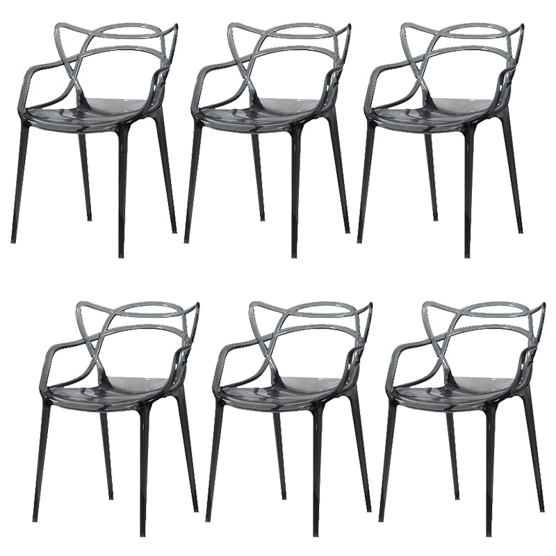 Scandinavian Arm Dining Chairs Plastic Low Back Dining Side Chair Clear-Grey 6 Piece Set Clearhalo 'Dining Chairs' 'Dining Tables & Seating' 'dining_chair' 'furn' 'furn_dining_chair' 'Furniture' 'Kitchen & Dining Furniture' 5592854