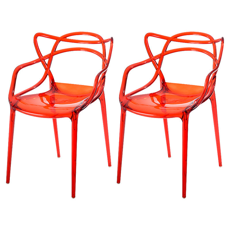 Scandinavian Arm Dining Chairs Plastic Low Back Dining Side Chair Clear-Red 2 Piece Set Clearhalo 'Dining Chairs' 'Dining Tables & Seating' 'dining_chair' 'furn' 'furn_dining_chair' 'Furniture' 'Kitchen & Dining Furniture' 5592857