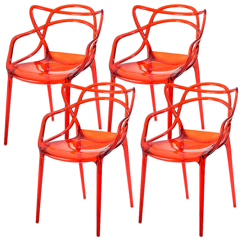 Scandinavian Arm Dining Chairs Plastic Low Back Dining Side Chair Clear-Red 4 Piece Set Clearhalo 'Dining Chairs' 'Dining Tables & Seating' 'dining_chair' 'furn' 'furn_dining_chair' 'Furniture' 'Kitchen & Dining Furniture' 5592858