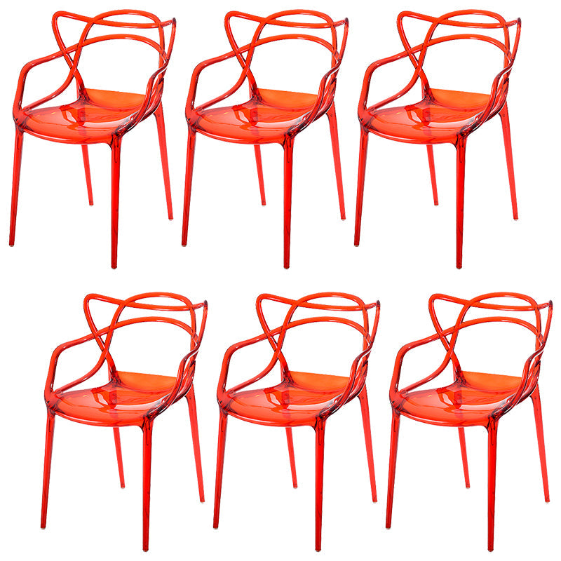 Scandinavian Arm Dining Chairs Plastic Low Back Dining Side Chair Clear-Red 6 Piece Set Clearhalo 'Dining Chairs' 'Dining Tables & Seating' 'dining_chair' 'furn' 'furn_dining_chair' 'Furniture' 'Kitchen & Dining Furniture' 5592859