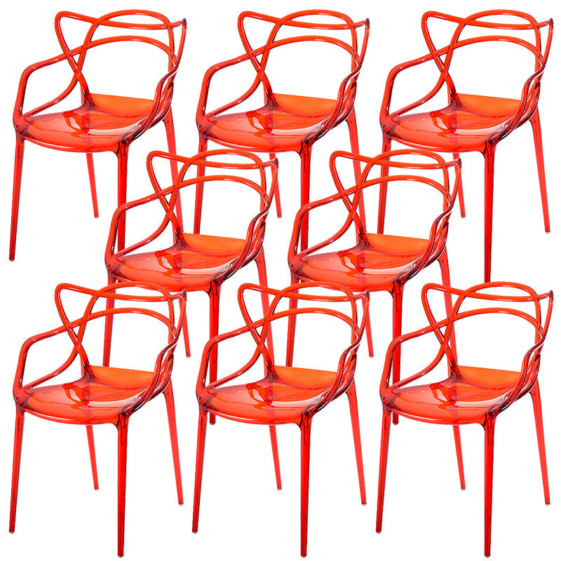 Scandinavian Arm Dining Chairs Plastic Low Back Dining Side Chair Clear-Red 8 Piece Set Clearhalo 'Dining Chairs' 'Dining Tables & Seating' 'dining_chair' 'furn' 'furn_dining_chair' 'Furniture' 'Kitchen & Dining Furniture' 5592860