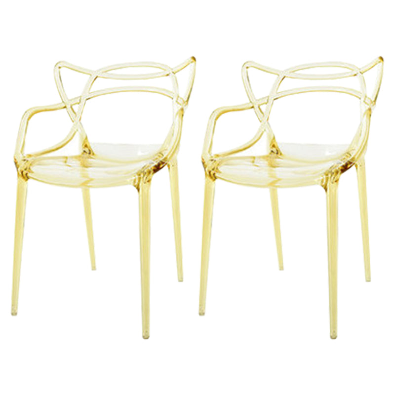 Scandinavian Arm Dining Chairs Plastic Low Back Dining Side Chair Clear Yellow 2 Piece Set Clearhalo 'Dining Chairs' 'Dining Tables & Seating' 'dining_chair' 'furn' 'furn_dining_chair' 'Furniture' 'Kitchen & Dining Furniture' 5592862