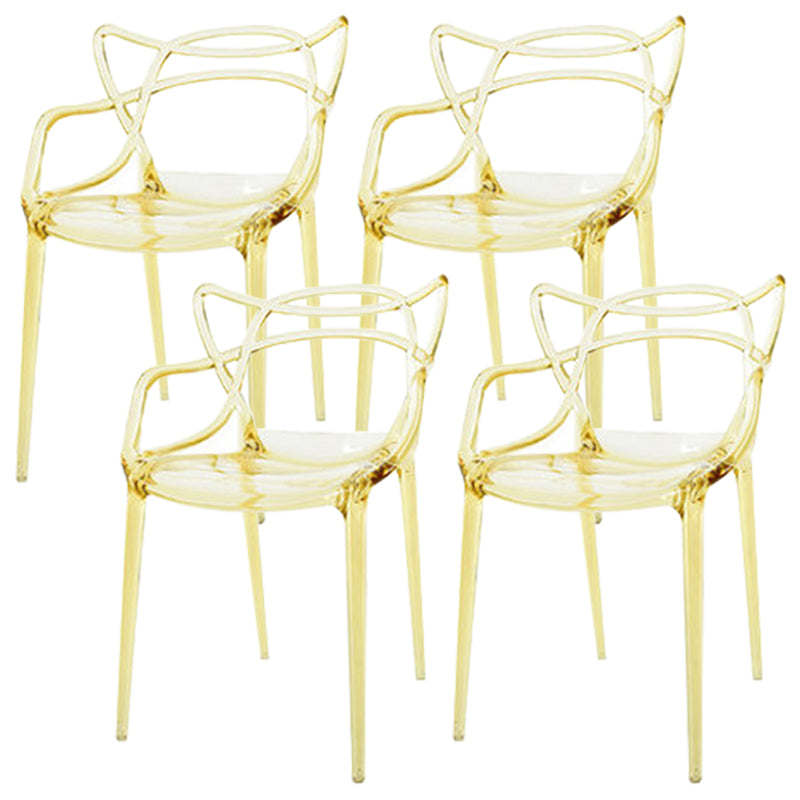 Scandinavian Arm Dining Chairs Plastic Low Back Dining Side Chair Clear Yellow 4 Piece Set Clearhalo 'Dining Chairs' 'Dining Tables & Seating' 'dining_chair' 'furn' 'furn_dining_chair' 'Furniture' 'Kitchen & Dining Furniture' 5592863