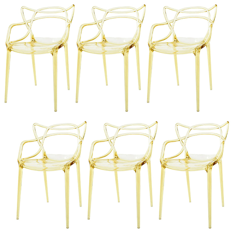 Scandinavian Arm Dining Chairs Plastic Low Back Dining Side Chair Clear Yellow 6 Piece Set Clearhalo 'Dining Chairs' 'Dining Tables & Seating' 'dining_chair' 'furn' 'furn_dining_chair' 'Furniture' 'Kitchen & Dining Furniture' 5592864
