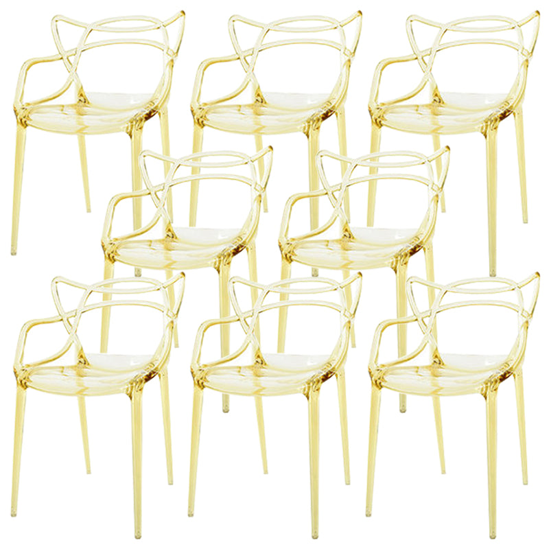 Scandinavian Arm Dining Chairs Plastic Low Back Dining Side Chair Clear Yellow 8 Piece Set Clearhalo 'Dining Chairs' 'Dining Tables & Seating' 'dining_chair' 'furn' 'furn_dining_chair' 'Furniture' 'Kitchen & Dining Furniture' 5592865