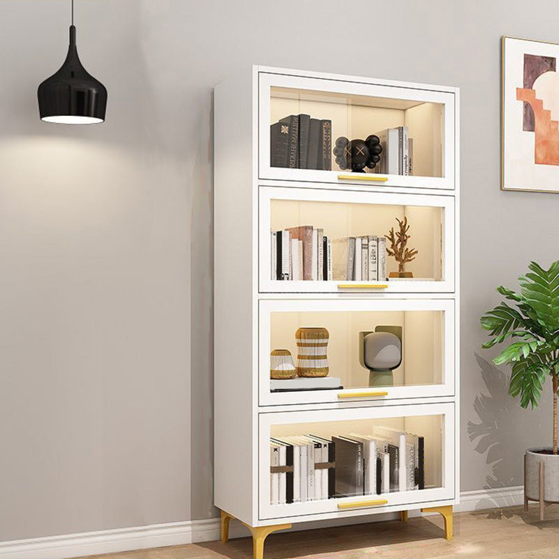 Modern Engineered Wood Bookcase White Standard Shelf with Door 31"L x 14"W x 64"H White Clearhalo 'Bookcases' 'furn' 'furn_bookcases' 'Furniture' 'Office Furniture' 5592953