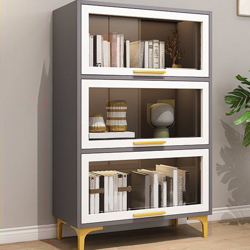Modern Engineered Wood Bookcase White Standard Shelf with Door 24"L x 14"W x 49"H Grey Clearhalo 'Bookcases' 'furn' 'furn_bookcases' 'Furniture' 'Office Furniture' 5592957