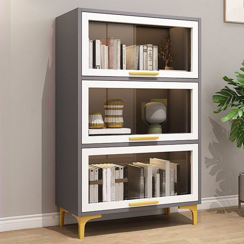 Modern Engineered Wood Bookcase White Standard Shelf with Door 31"L x 14"W x 49"H Grey Clearhalo 'Bookcases' 'furn' 'furn_bookcases' 'Furniture' 'Office Furniture' 5592960