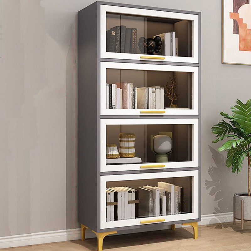 Modern Engineered Wood Bookcase White Standard Shelf with Door 31"L x 14"W x 64"H Grey Clearhalo 'Bookcases' 'furn' 'furn_bookcases' 'Furniture' 'Office Furniture' 5592963