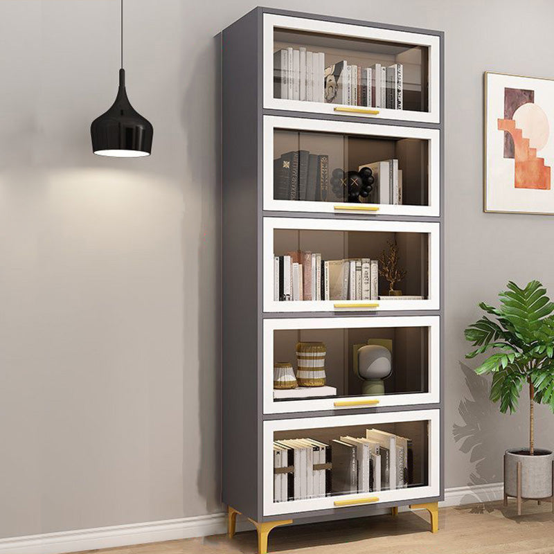 Modern Engineered Wood Bookcase White Standard Shelf with Door 23.6"L x 13.9"W x 78.6"H Grey Clearhalo 'Bookcases' 'furn' 'furn_bookcases' 'Furniture' 'Office Furniture' 5592964