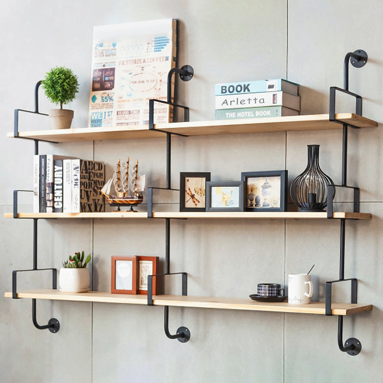 Industrial Wooden Floating Bookshelf Home Wall Mounted Bookcase