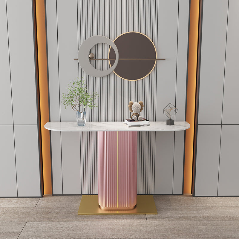 Glam Half Moon Slate Console Table Stain Resistant Pedestal Sofa Console Table 31.5"L x 9.8"W x 31.5"H Pink-White Clearhalo 'Console Tables' 'console_tables' 'Entry & Mudroom Furniture' 'furn' 'furn_console_tables' 'Furniture' 5593606