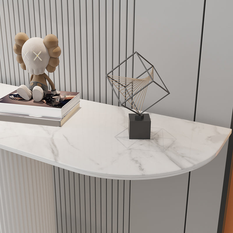 Glam Half Moon Slate Console Table Stain Resistant Pedestal Sofa Console Table Clearhalo 'Console Tables' 'console_tables' 'Entry & Mudroom Furniture' 'furn' 'furn_console_tables' 'Furniture' 5593611
