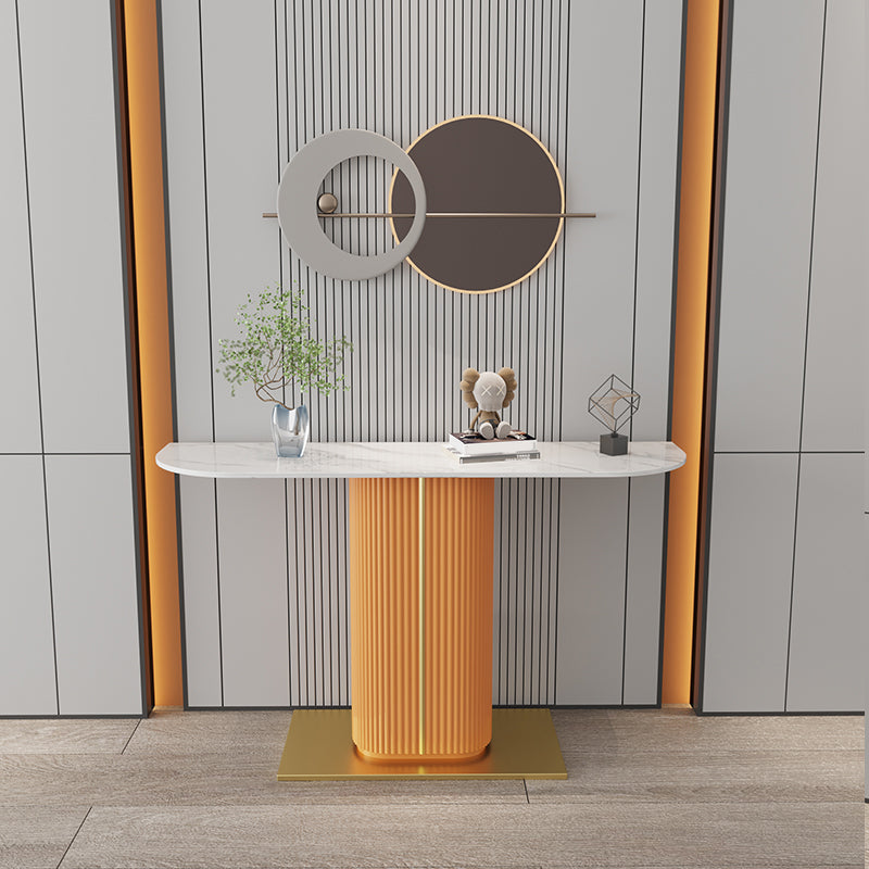 Glam Half Moon Slate Console Table Stain Resistant Pedestal Sofa Console Table Orange White Clearhalo 'Console Tables' 'console_tables' 'Entry & Mudroom Furniture' 'furn' 'furn_console_tables' 'Furniture' 5593614