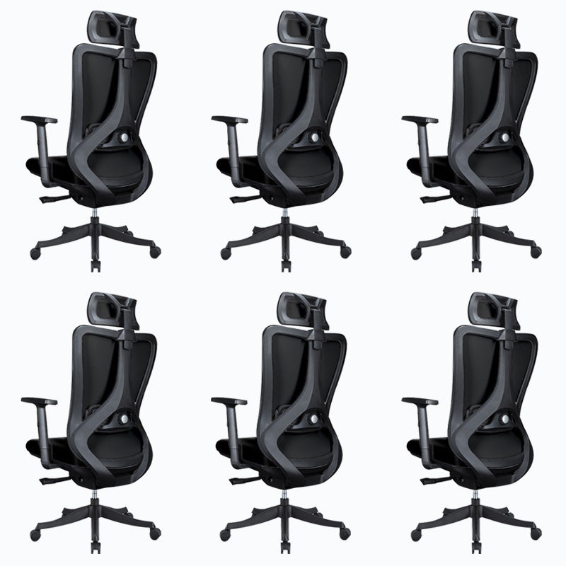 Black / Grey Mesh Office Chair Nylon Frame Rotatable Desk Chair with Wheels Black 6 Piece Set Clearhalo 'furn' 'furn_office_chair' 'Furniture' 'Office Chairs' 'Office Furniture' 'office_chair' 5593696