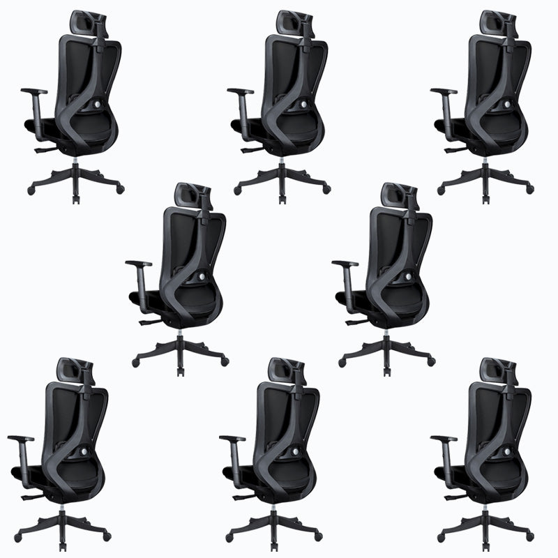 Black / Grey Mesh Office Chair Nylon Frame Rotatable Desk Chair with Wheels Black 8 Piece Set Clearhalo 'furn' 'furn_office_chair' 'Furniture' 'Office Chairs' 'Office Furniture' 'office_chair' 5593697