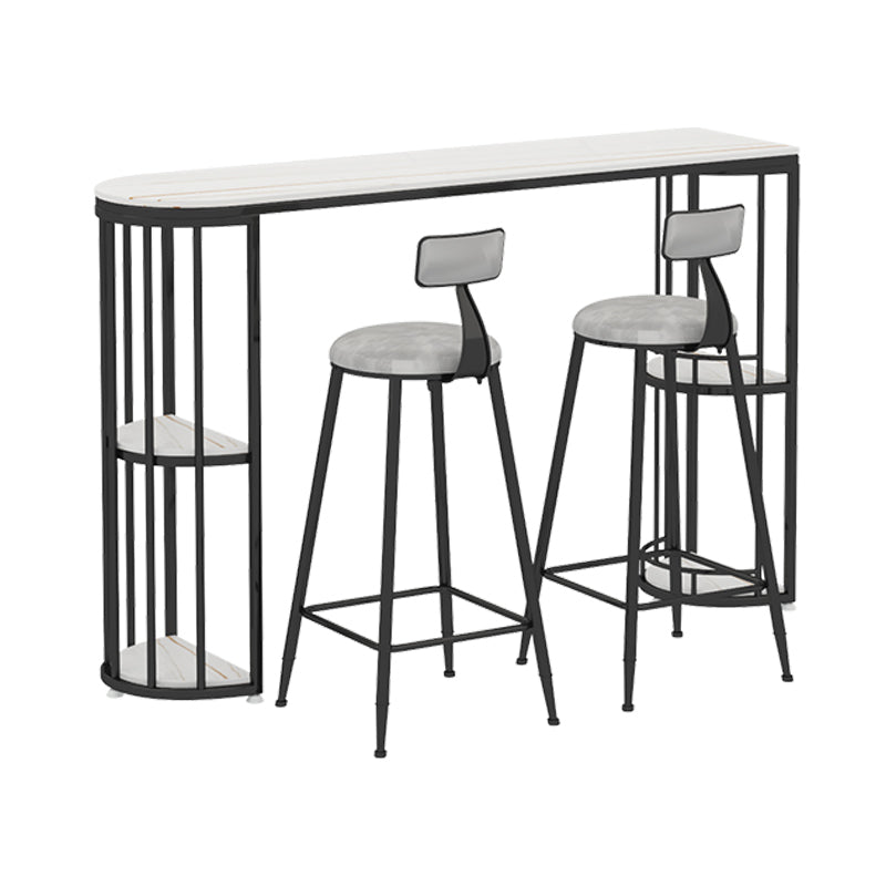 Indoor Oval Pub Dining Set 1/2/3 Pieces Stone and Metal Pub Set with Storage 3 Pieces: White Table, 2 Gray Stools Clearhalo 'Bar Furniture' 'furn' 'furn_home_bar_bar_sets' 'Furniture' 'Home Bars & Bar Sets' 'home_bar_bar_sets' 'Kitchen & Dining Furniture' 5596880