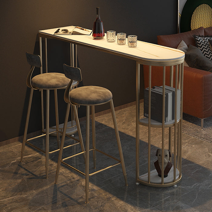 Indoor Oval Pub Dining Set 1/2/3 Pieces Stone and Metal Pub Set with Storage Clearhalo 'Bar Furniture' 'furn' 'furn_home_bar_bar_sets' 'Furniture' 'Home Bars & Bar Sets' 'home_bar_bar_sets' 'Kitchen & Dining Furniture' 5596882