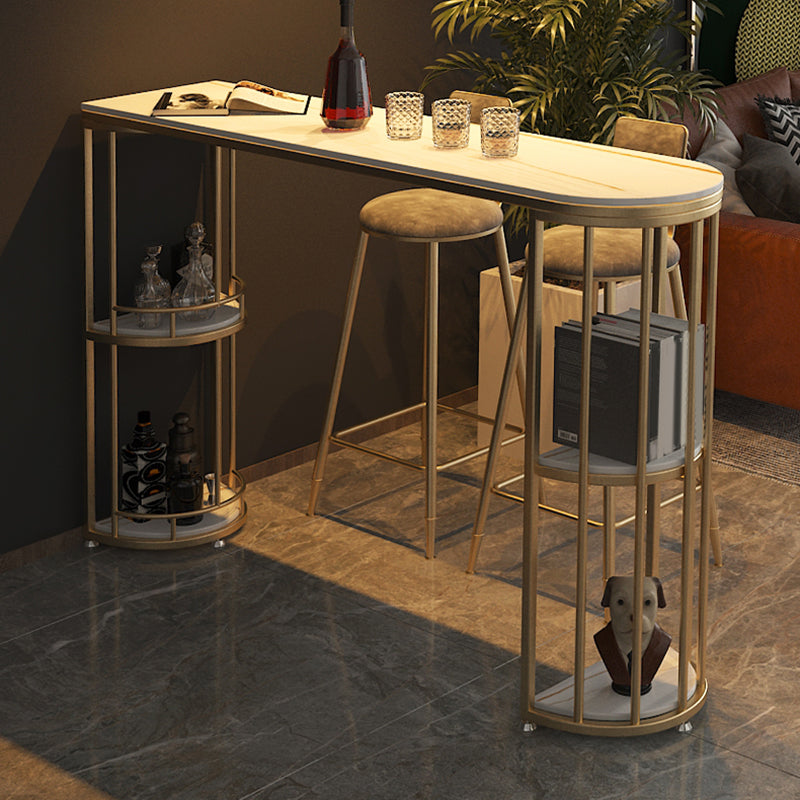 Indoor Oval Pub Dining Set 1/2/3 Pieces Stone and Metal Pub Set with Storage Clearhalo 'Bar Furniture' 'furn' 'furn_home_bar_bar_sets' 'Furniture' 'Home Bars & Bar Sets' 'home_bar_bar_sets' 'Kitchen & Dining Furniture' 5596892