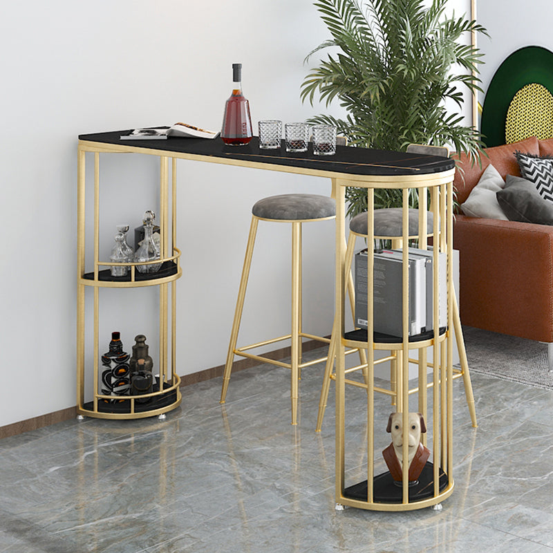 Indoor Oval Pub Dining Set 1/2/3 Pieces Stone and Metal Pub Set with Storage Clearhalo 'Bar Furniture' 'furn' 'furn_home_bar_bar_sets' 'Furniture' 'Home Bars & Bar Sets' 'home_bar_bar_sets' 'Kitchen & Dining Furniture' 5596896