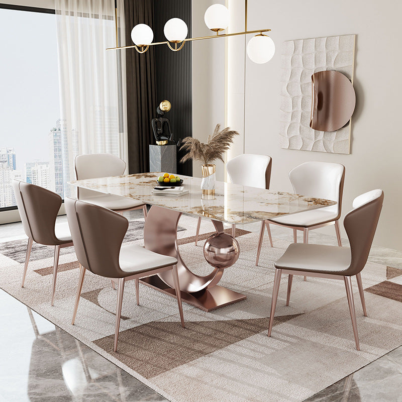 Luxurious Sintered Stone Top Dining Set Rectangle 1/4/5/7/9 Pieces Dining Room Table Set 7 Pieces: Table, 6 Chairs Clearhalo 'Dining Room Sets' 'Dining Tables & Seating' 'dining_room_set' 'furn' 'furn_dining_room_set' 'Furniture' 'Kitchen & Dining Furniture' 5596975