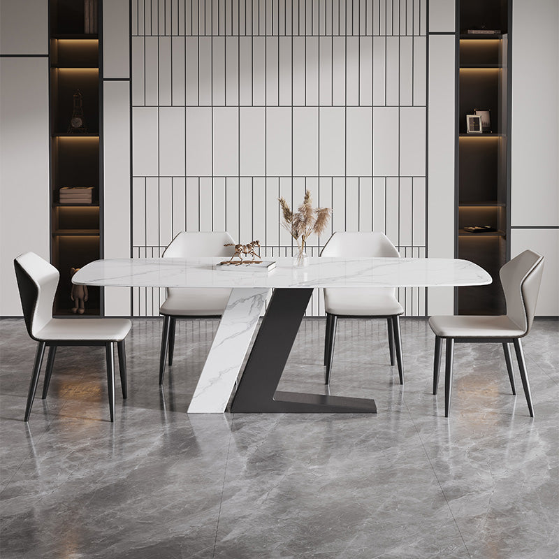 Contemporary Dining Set 1/4/5/7 Pcs Dining Table Set with Sintered Stone Top 5 Pieces: Table, 4 Chairs Clearhalo 'Dining Room Sets' 'Dining Tables & Seating' 'dining_room_set' 'furn' 'furn_dining_room_set' 'Furniture' 'Kitchen & Dining Furniture' 5597008