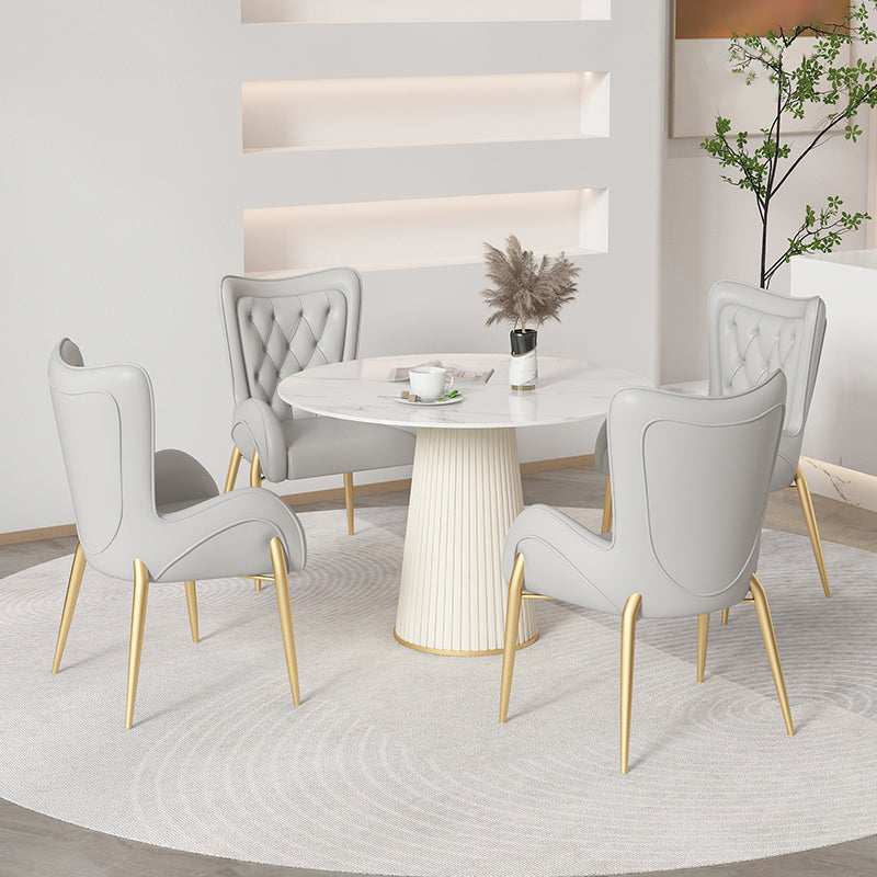 Nordic 1/4/5 Pieces Dining Set Round Stone Dining Table for Dining Room 5 Pieces: Table, 4 Light Gray Chairs Clearhalo 'Dining Room Sets' 'Dining Tables & Seating' 'dining_room_set' 'furn' 'furn_dining_room_set' 'Furniture' 'Kitchen & Dining Furniture' 5597158