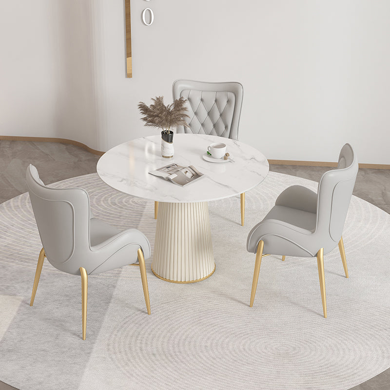 Nordic 1/4/5 Pieces Dining Set Round Stone Dining Table for Dining Room 4 Pieces: Table, 3 Chairs Clearhalo 'Dining Room Sets' 'Dining Tables & Seating' 'dining_room_set' 'furn' 'furn_dining_room_set' 'Furniture' 'Kitchen & Dining Furniture' 5597163