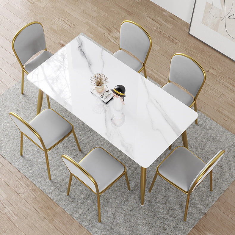 Nordic 1/4/5/7 Pieces Dining Set Rectangle Stone Dining Table for Kitchen Dining Room 7 Pieces: Table, 6 Grey Chairs Clearhalo 'Dining Room Sets' 'Dining Tables & Seating' 'dining_room_set' 'furn' 'furn_dining_room_set' 'Furniture' 'Kitchen & Dining Furniture' 5597273