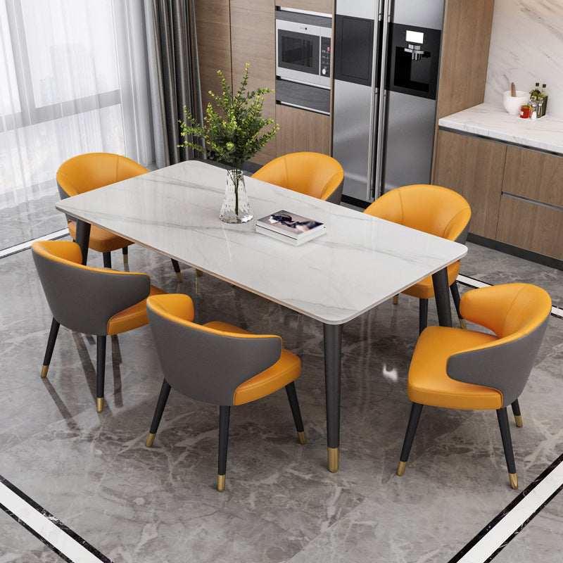 Mesa de comedor rectangular de piedra sinterizada, mueble moderno blanco-negro con 4 patas para el hogar