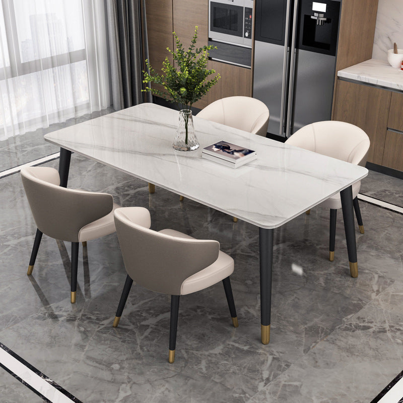 Mesa de comedor rectangular de piedra sinterizada, mueble moderno blanco-negro con 4 patas para el hogar
