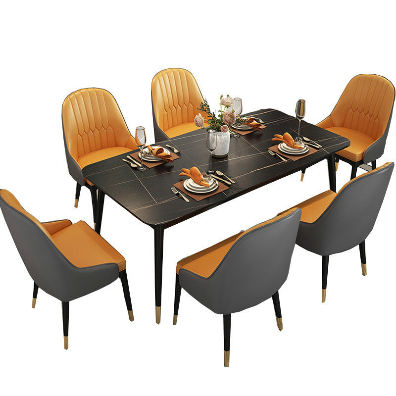 Mesa de comedor rectangular de piedra sinterizada, mueble moderno blanco-negro con 4 patas para el hogar