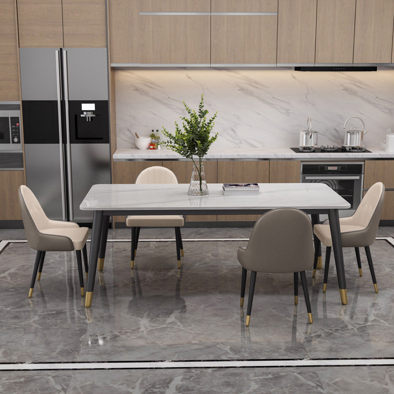 Mesa de comedor rectangular de piedra sinterizada, mueble moderno blanco-negro con 4 patas para el hogar