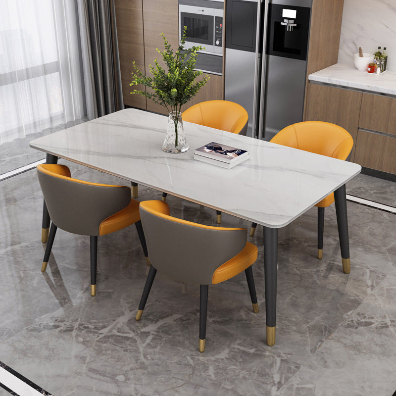 Mesa de comedor rectangular de piedra sinterizada, mueble moderno blanco-negro con 4 patas para el hogar