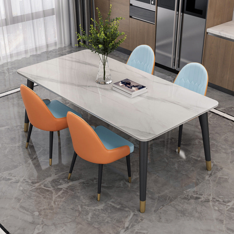 Mesa de comedor rectangular de piedra sinterizada, mueble moderno blanco-negro con 4 patas para el hogar