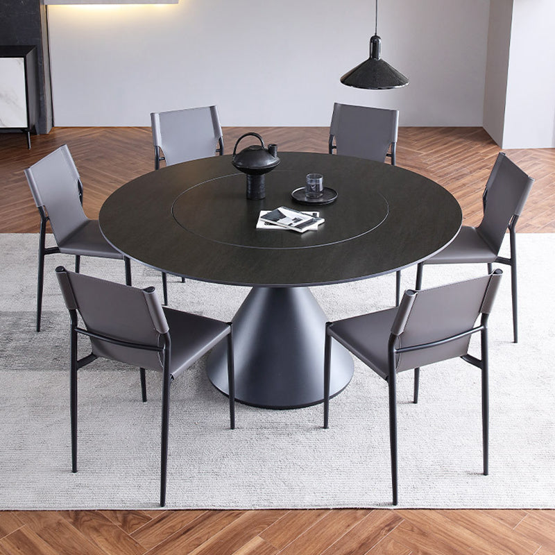 Round White-black Stone Dining Table Modern Turntable Furniture With Pedestal Base Black Without Chairs Clearhalo 'Dining Tables & Seating' 'Dining Tables' 'dining_table' 'furn' 'furn_dining_table' 'Furniture' 'Kitchen & Dining Furniture' 5597311