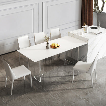 Rectangular Stone White-gray Dining Table Modern Furniture with Acrylic Double Pedestal