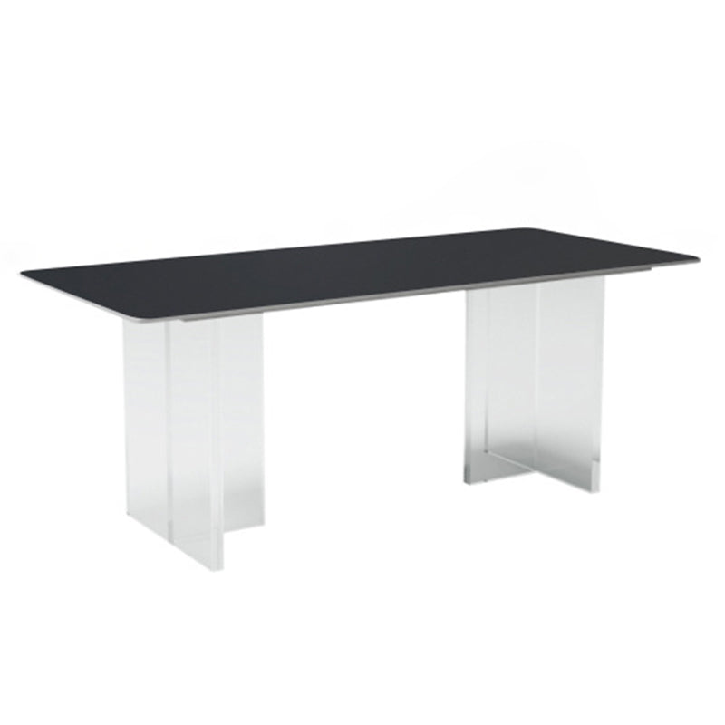 Rectangular Stone White-gray Dining Table Modern Furniture with Acrylic Double Pedestal