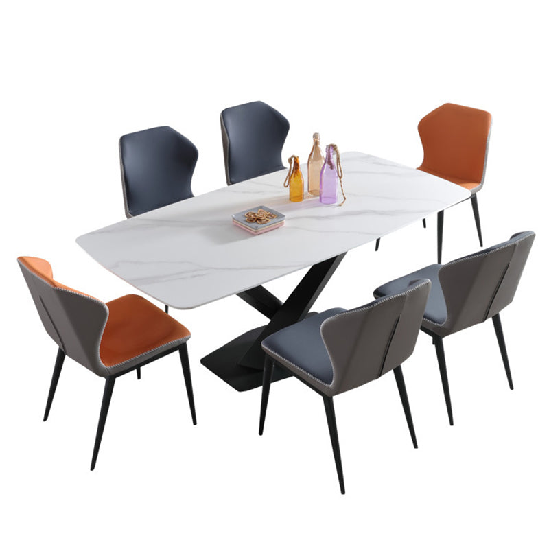 Rectangular Sintered Stone Dining Table Modern Dining Table with Steel Base for Home Clearhalo 'Dining Tables & Seating' 'Dining Tables' 'dining_table' 'furn' 'furn_dining_table' 'Furniture' 'Kitchen & Dining Furniture' 5597346