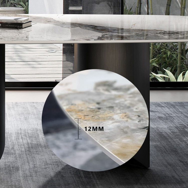 Rectangular Stone Dining Table Modern Green White Gold Furniture with Double Pedestal