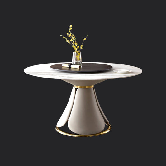 Traditional Luxury Dining Table Round Dining Table with Stainless Steel Pedestal