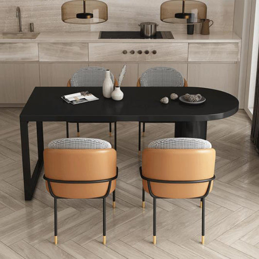 Round Stone Dining Table Modern Black-white Solid Wood Furniture with Double Pedestal