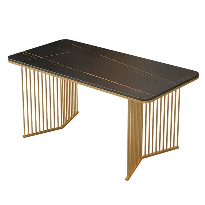 Rectangular Sintered Stone Dining Table Modern Black-white Furniture with Double Pedestal