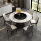 White Round Stone Dining Table Modern Convertible Furniture with Pedestal Base for Home Black White Without Chairs Clearhalo 'Dining Tables & Seating' 'Dining Tables' 'dining_table' 'furn' 'furn_dining_table' 'Furniture' 'Kitchen & Dining Furniture' 5597641