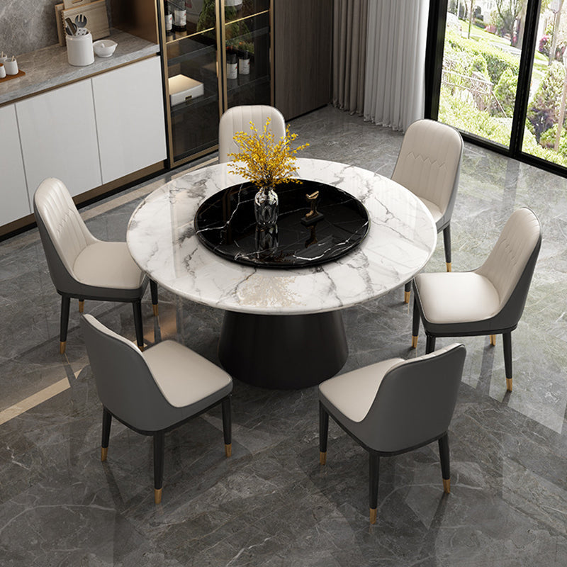 White Round Stone Dining Table Modern Convertible Furniture with Pedestal Base for Home Black White Without Chairs Clearhalo 'Dining Tables & Seating' 'Dining Tables' 'dining_table' 'furn' 'furn_dining_table' 'Furniture' 'Kitchen & Dining Furniture' 5597641