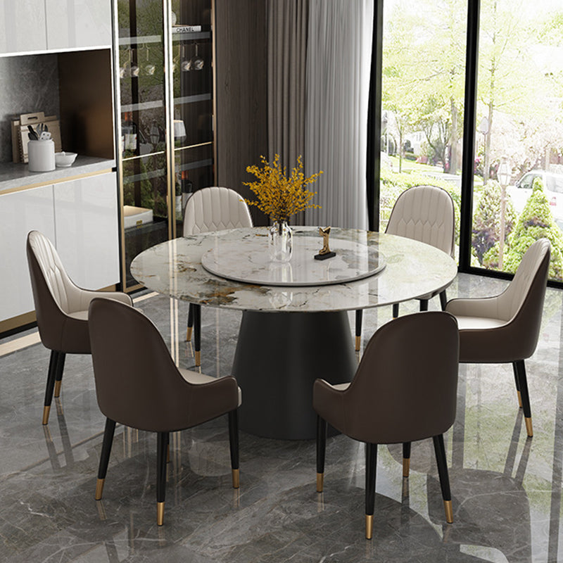 White Round Stone Dining Table Modern Convertible Furniture with Pedestal Base for Home Clearhalo 'Dining Tables & Seating' 'Dining Tables' 'dining_table' 'furn' 'furn_dining_table' 'Furniture' 'Kitchen & Dining Furniture' 5597649
