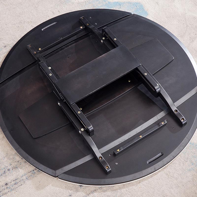 Contemporary Stone Dining Table Round Dining Table with 4 Wood Legs in Black