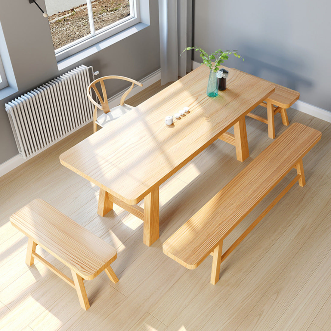 Modern Pine Trestle Dining Table Wood Rectangle Table in Natural Without Chairs Clearhalo 'Dining Tables & Seating' 'Dining Tables' 'dining_table' 'furn' 'furn_dining_table' 'Furniture' 'Kitchen & Dining Furniture' 5597700