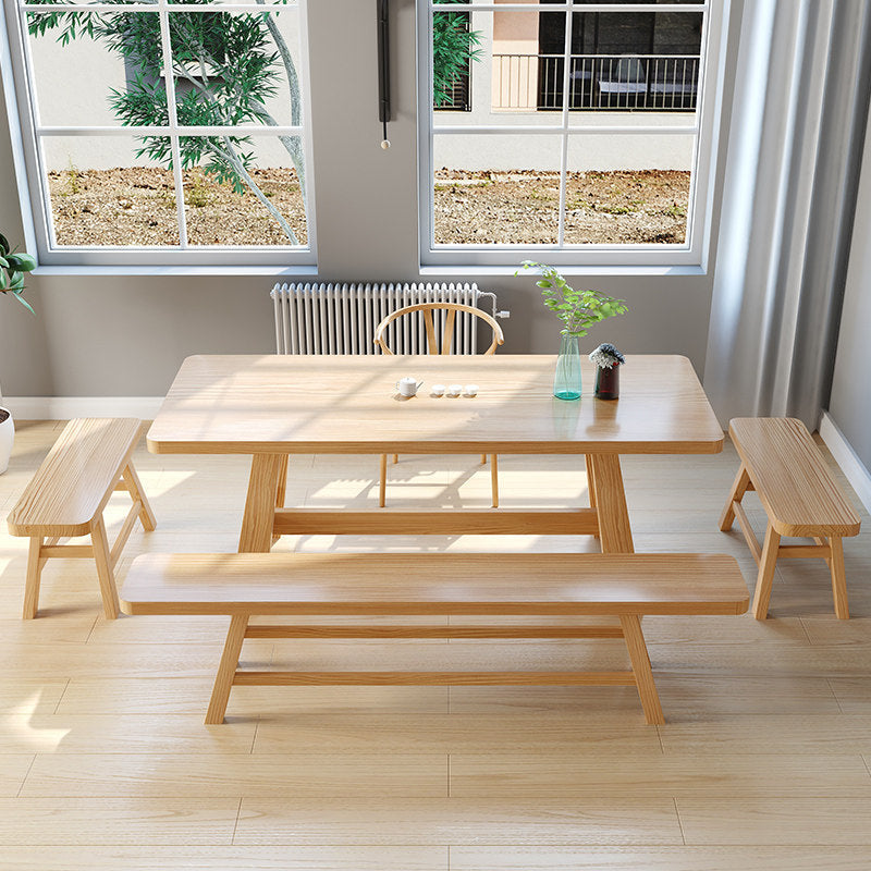 Modern Pine Trestle Dining Table Wood Rectangle Table in Natural 78.7"L x 31.5"W x 29.5"H Without Chairs Clearhalo 'Dining Tables & Seating' 'Dining Tables' 'dining_table' 'furn' 'furn_dining_table' 'Furniture' 'Kitchen & Dining Furniture' 5597702